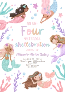 Birthday Invitation Mermaid Un Four Gettable 0546 design preview