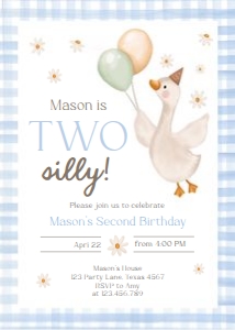 Birthday Invitation Two Silly Goose Blue 0540 design preview