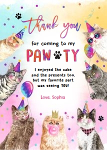Thank You Card Pawty Animals Cats 0460 design preview