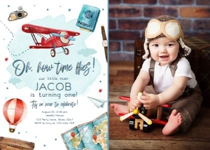 Invitation Airplane Red Oh How Time Flies Birthday Photo 0468 design preview