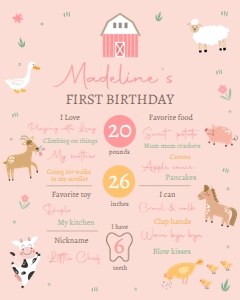 Birthday Milestone Sign Farm Animals Pink 0436 design preview