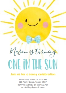 Birthday Invitation Sunshine Boy One in the Sun 0141 design preview