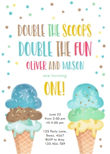Birthday Invitation Ice Cream Twin Double the Scoops Boy 0243 design preview
