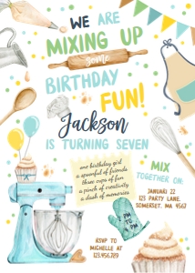 Birthday Invitation Baking White Boy 0364 design preview