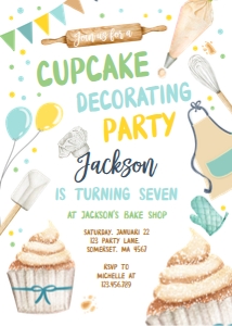 Birthday Invitation Cupcake Decorating Boy 0364 design preview