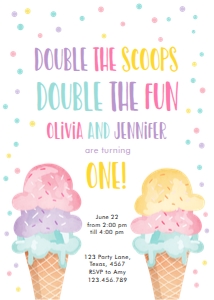 Birthday Invitation Ice Cream Twin Girls Double the Scoops 0243 design preview