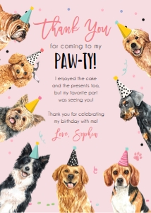 Thank You Card Pawty Dogs Vertical Girl Pink 0384 design preview