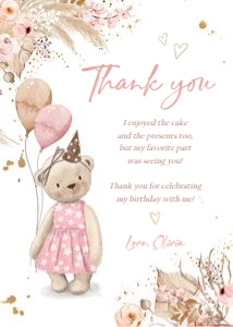 Thank You Card Bear Pink 0421 design preview