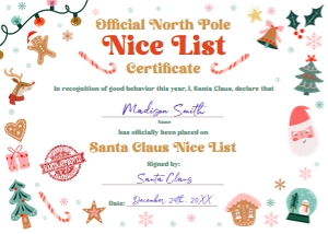Santa Claus Nice List Certificate Christmas Elements 0529 design preview