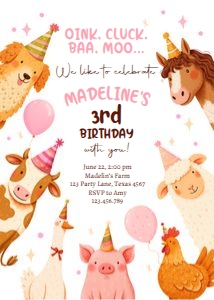 Birthday Invitation Farm Animals Oink Moo 0555 design preview