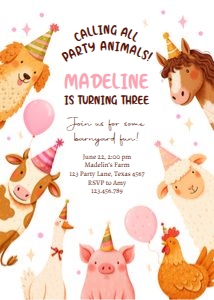Birthday Invitation Party Farm Animals 0555 design preview
