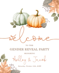 Welcome Sign Pumpkin Gender Reveal Green Orange 0489 design preview