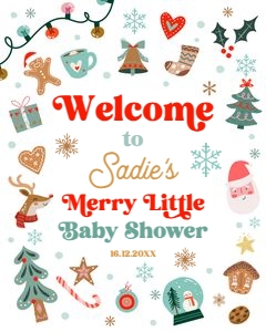 Welcome Sign Baby Shower Christmas Elements Neutral 0529 design preview