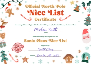 Santa Claus Nice List Certificate Christmas Elements Neutral 0529 design preview