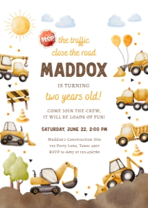 Birthday Invitation Construction Closed the Road 0563 design preview