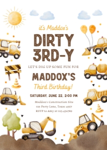 Birthday Invitation Construction Dirty 3rd-Y 0563 design preview