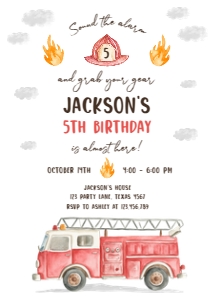 Birthday Invitation Firetruck Sound The Alarm 0564 design preview
