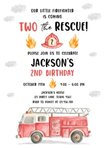 Birthday Invitation Firetruck Get Fired Up 0564 design preview