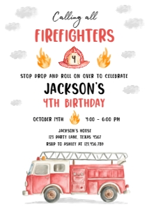 Birthday Invitation Firetruck Calling All Firefighters 0564 design preview