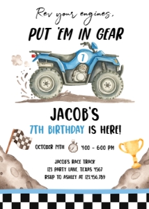 Birthday Invitation Quad Rev Your Engines Blue 0566 design preview