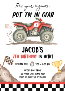 Birthday Invitation Quad Rev Your Engines Red 0566 design preview