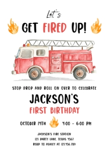 Birthday Invitation Firetruck Get Fired Up v2 0564 design preview