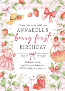 Birthday Invitation Strawberry Berry First 0567 design preview