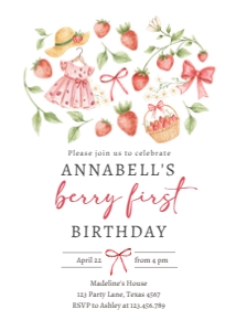 Birthday Invitation Strawberry Berry First v2 0567 design preview