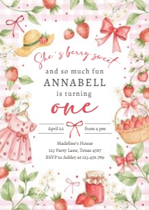 Birthday Invitation Strawberry Berry Sweet One 0567 design preview