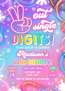 Birthday Invitation Neon Glow Light Pink Single Digits 0568 design preview