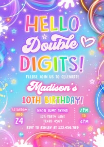 Birthday Invitation Neon Glow Light Pink Hello Double Digits 0568 design preview