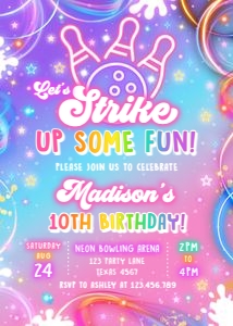Birthday Invitation Neon Glow Light Pink Let's Strike 0568 design preview