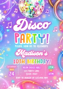 Birthday Invitation Neon Glow Light Pink Disco Party 0568 design preview