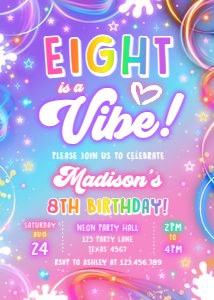Birthday Invitation Neon Glow Light Pink Eight is a Vibe 0568 design preview