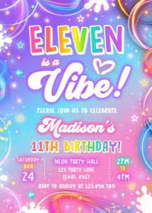 Birthday Invitation Neon Glow Light Pink Eleven is a Vibe 0568 design preview