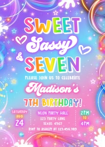 Birthday Invitation Neon Glow Light Pink Sweet Sassy 0568 design preview