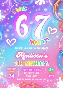 Birthday Invitation Neon Glow Light Pink 67 0568 design preview