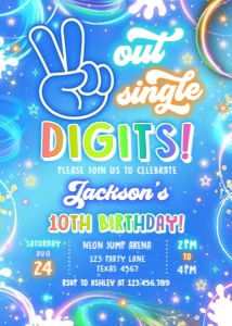 Birthday Invitation Neon Glow Light Blue Single Digits 0568 design preview