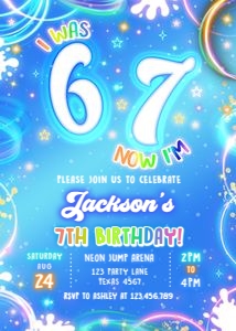 Birthday Invitation Neon Glow Light Blue 67 0568 design preview
