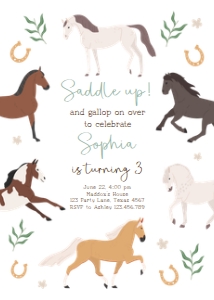 Birthday Invitation Horses Neutral 0513 design preview