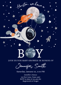 Invitation Space Planets Balloons Houston We Have a Boy Orange Dark 0366 design preview