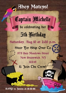 Pink Pirate Birthday Invitation design preview