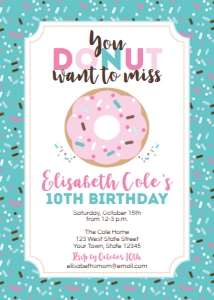 Donut Birthday Party Invitation Pink Blue design preview