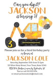 Dig Up Fun Digger Birthday Party Invitation design preview