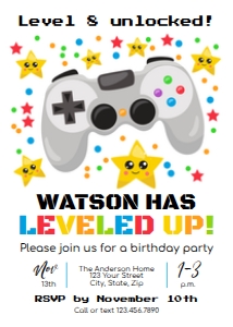 Video Game Controller Birthday Party Invitation White Background design preview