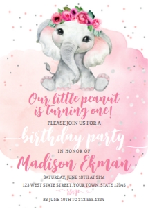 Elephant Pink Birthday Party Invitation design preview