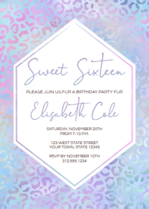 Pink Purple Blue Leopard Birthday Party Invitation: Pink Purple Blue Leopard Birthday Party Invitation
