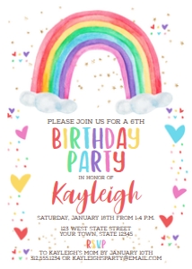 Rainbow Watercolor Birthday Party Invitation: Rainbow Watercolor Birthday Party Invitation
