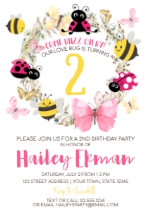 Love Bug Birthday Party Invitation design preview
