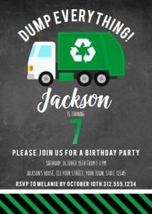 Garbage Truck Birthday Party Invitation design preview